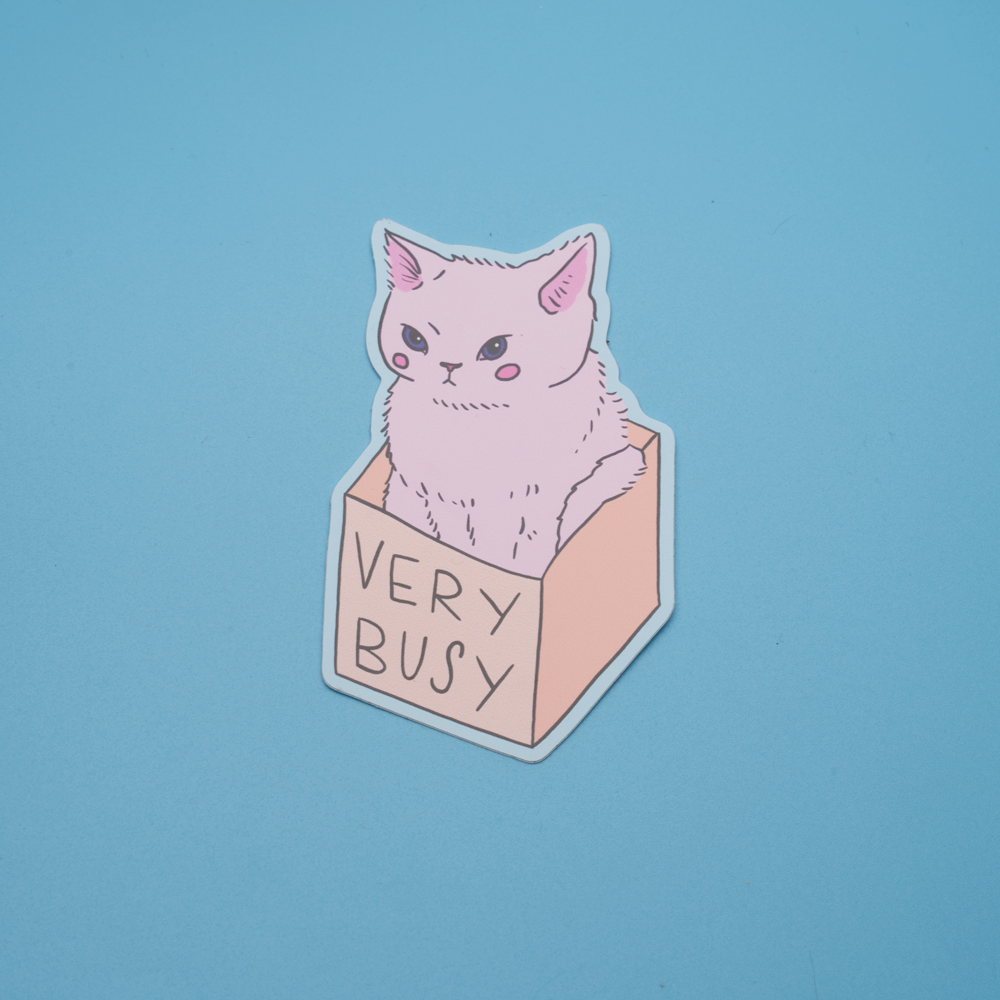 Very Busy - Box Cat Sticker