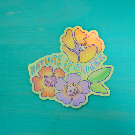 Nature Is Queer Floral Cats sticker