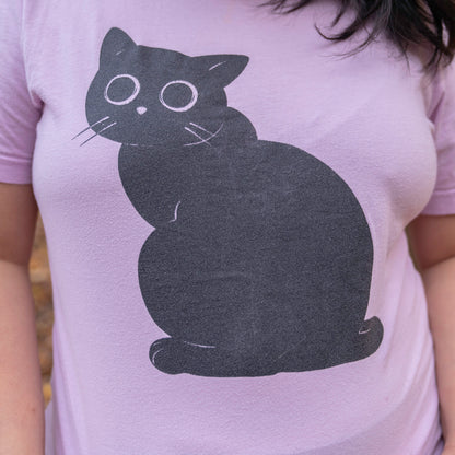 Black Cat Sitting Solid T-Shirt