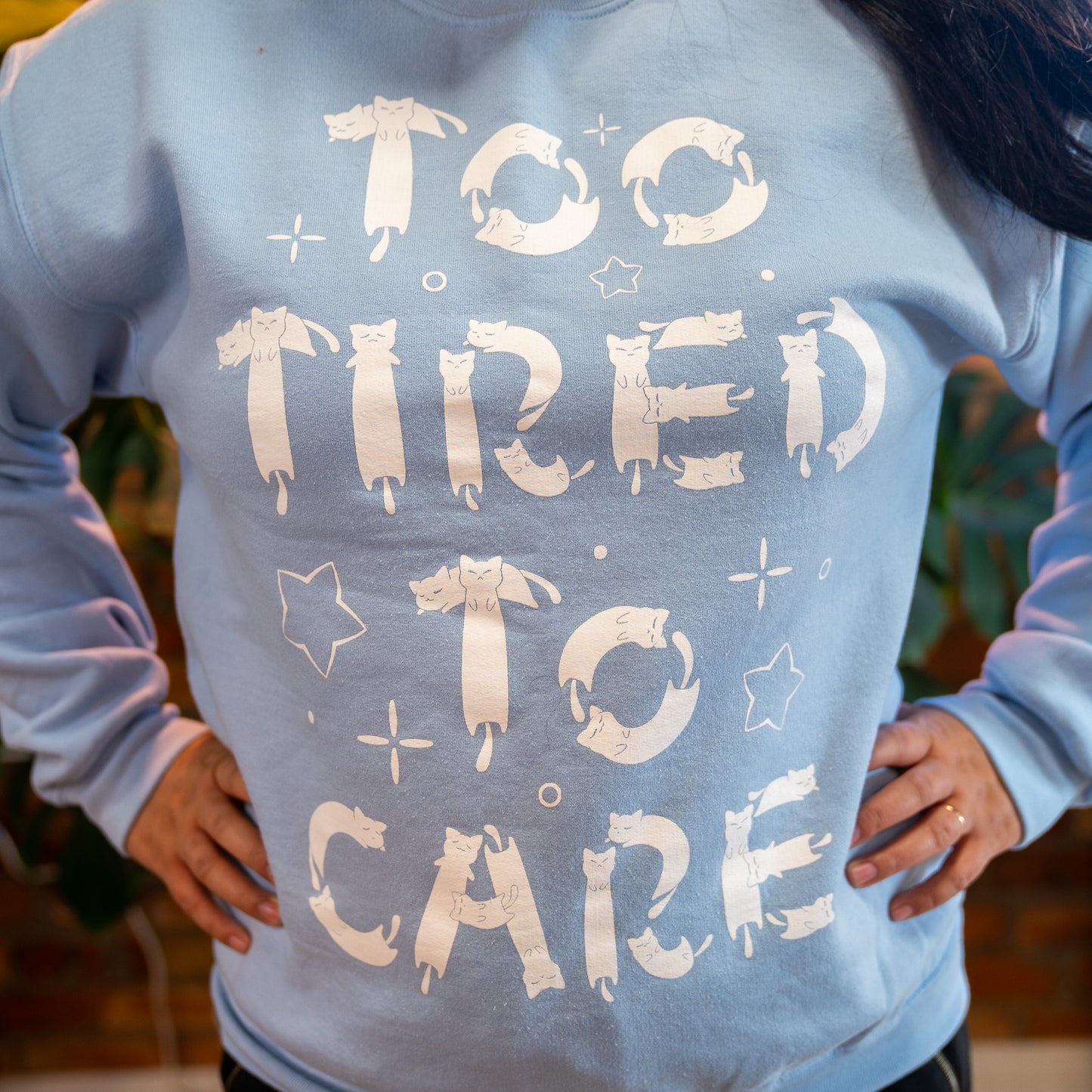 Too Tired To Care Sweater Blue